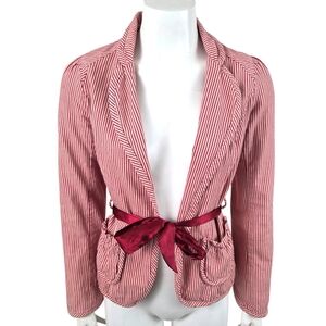 Vintage Y2K Free People Pinstripe Blazer Jacket Womens 8 Red Stripe Coquette